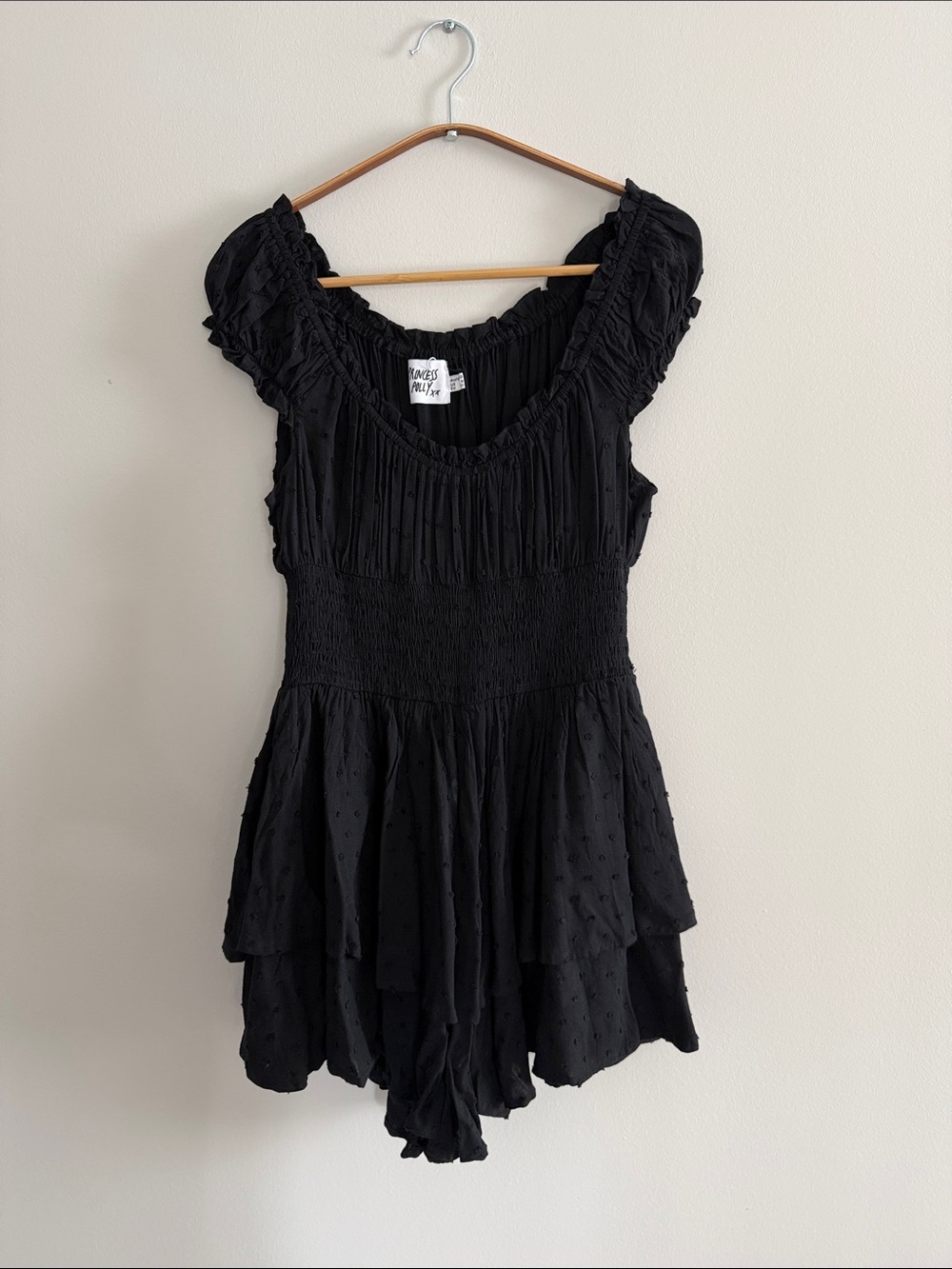 Princess Polly Black Ruffled Romper - Picture 1 of 4